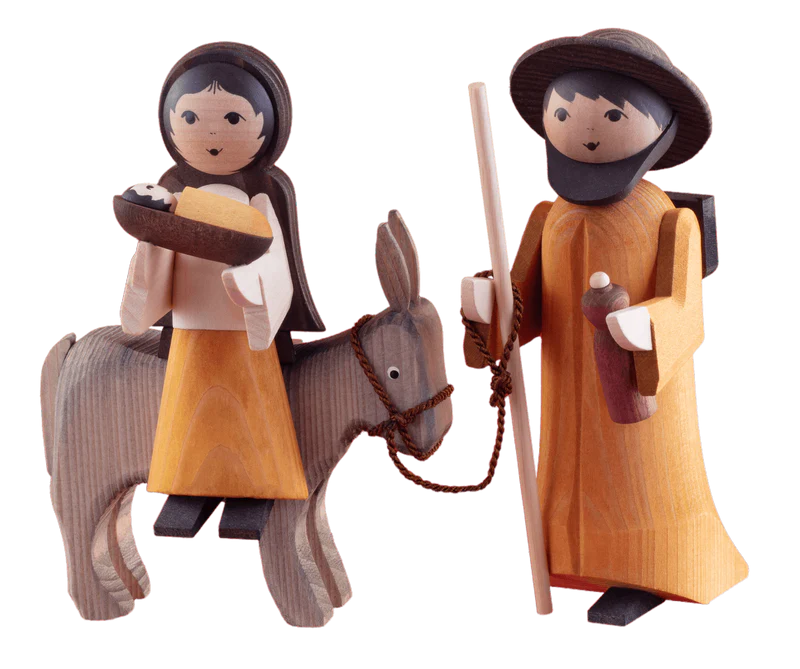 Maria und Josef auf Esel, gebeizt