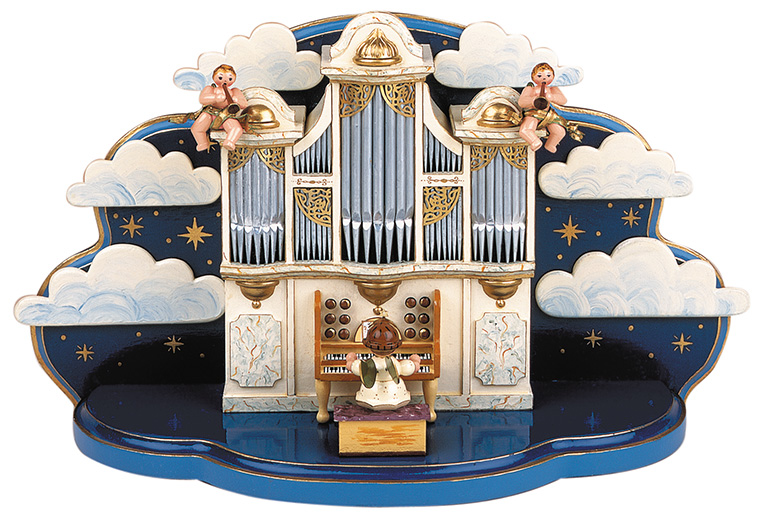Orgel auf Wolke mit Musikwerk