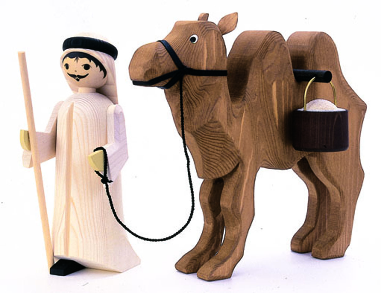 Treiber und Kamel mit Eimer, gebeizt
